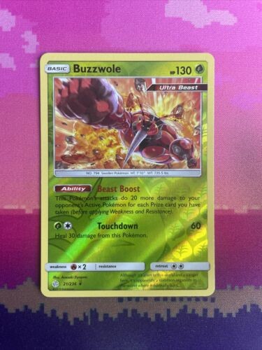 Pokemon Card Buzzwole Cosmic Eclipse Reverse Holo Rare 21/236 Near Mint