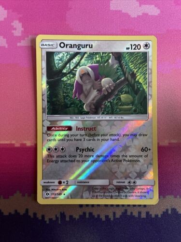 Pokemon Card Oranguru Sun & Moon Reverse Holo Rare 113/149 Near Mint