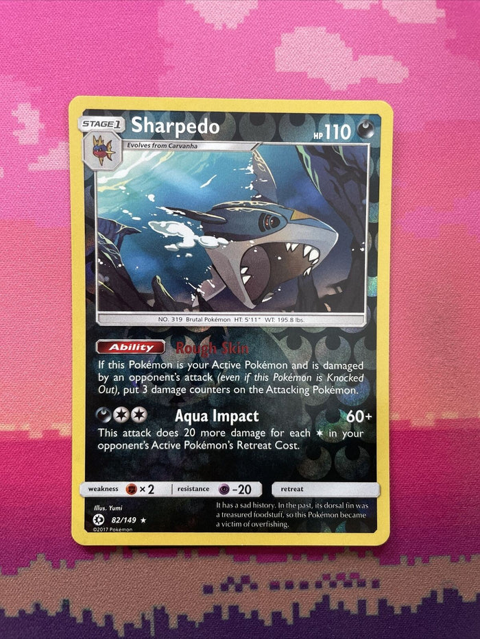 Pokemon Card Sharpedo Sun & Moon Reverse Holo Rare 82/149 Near Mint