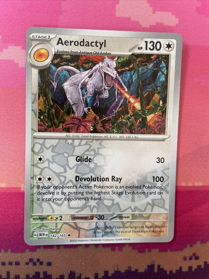 Pokemon Card Aerodactyl Pokemon 151 Reverse Holo Rare 142/165 Near Mint