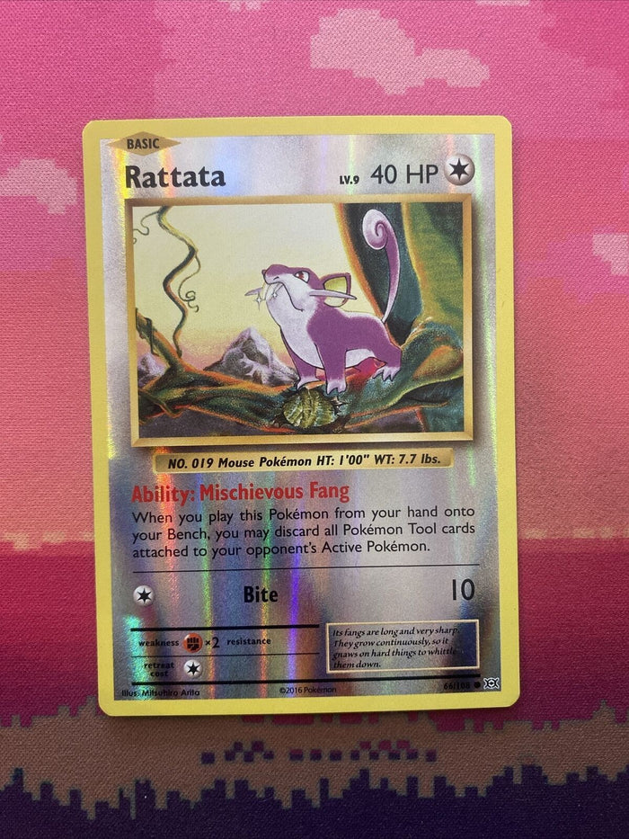 Pokemon Card Rattata Evolutions Reverse Holo Common 66/108 Near Mint