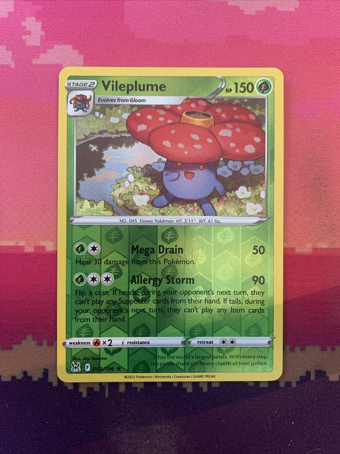 Pokemon Card Vileplume Lost Origin Reverse Holo Rare 003/196 Near Mint