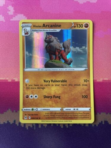 Pokemon Card Hisuan Arcanine Lost Origin Holo Rare 084/196 NM