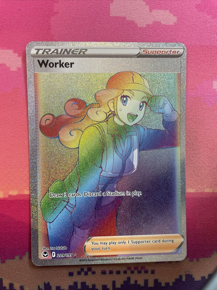 Pokemon Card Worker 209/195 Secret Rare Silver Tempest Near Mint