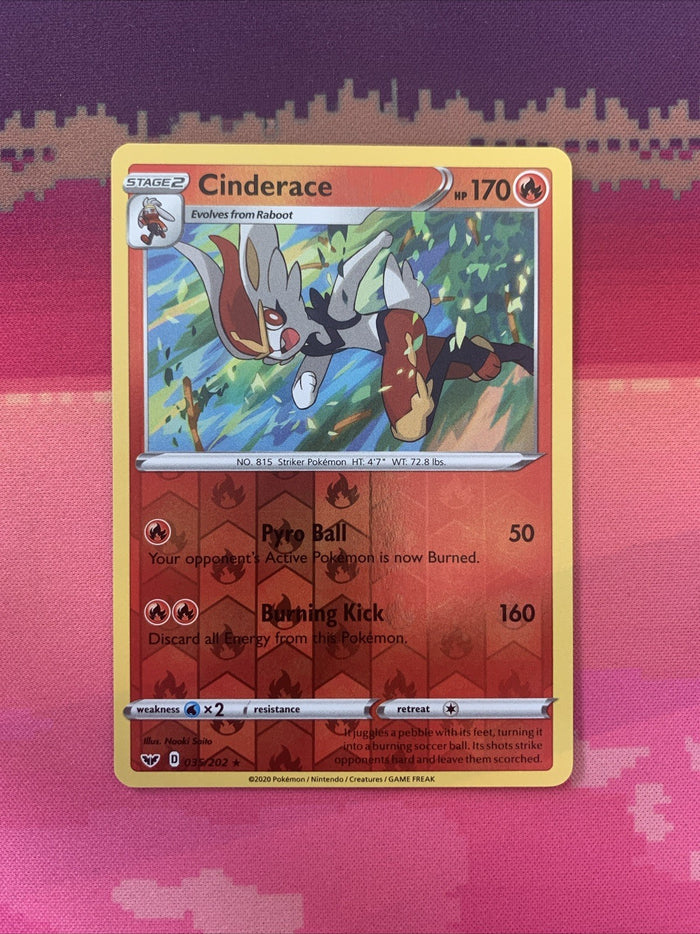 Pokemon Card Cinderace Sword & Shield Reverse Holo Rare 035/202 Near Mint