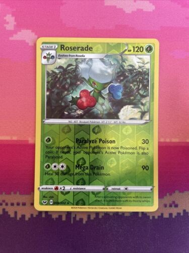 Pokemon Card Roserade Sword & Shield Reverse Holo Rare 004/202 Near Mint