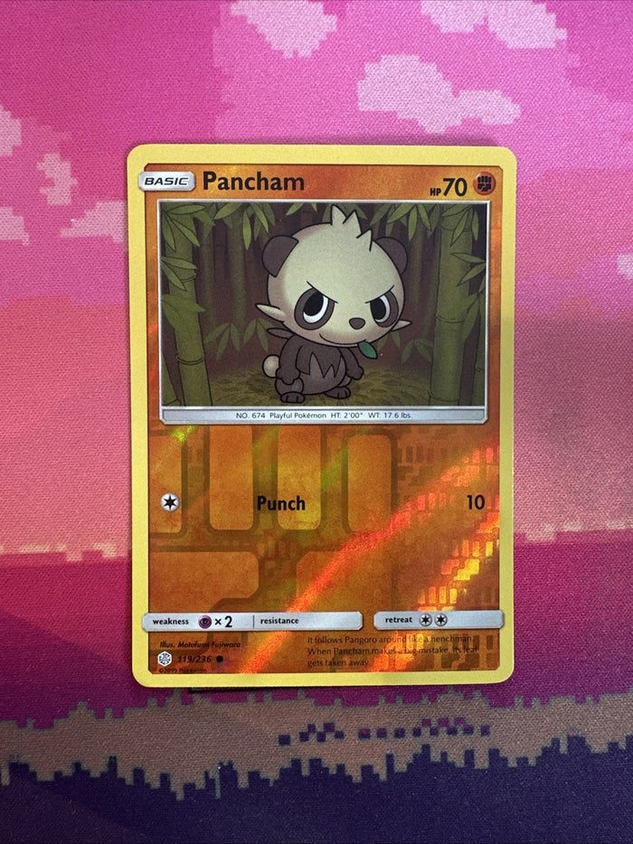 Pokemon Card Pancham Cosmic Eclipse Reverse Holo 119/236 Near Mint