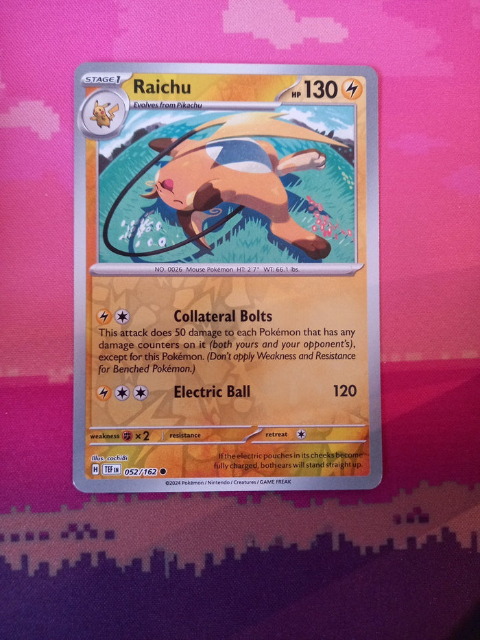 Pokemon Card Raichu Temporal Forces Reverse Holo 052/162 Near Mint