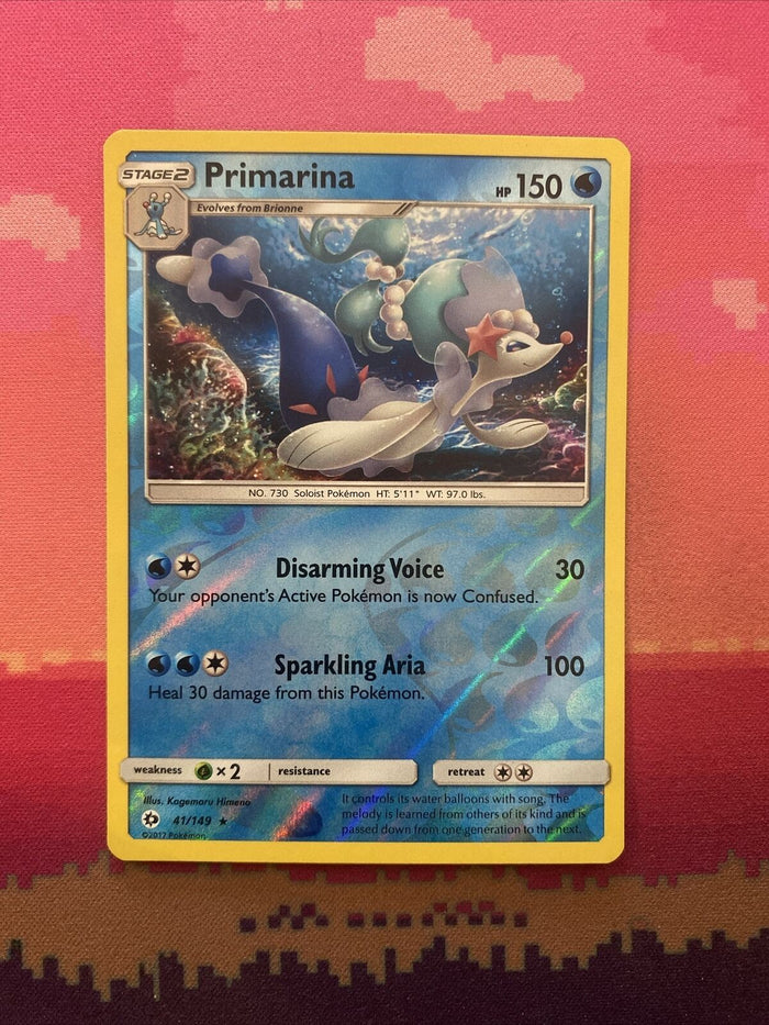 Pokemon Card Primarina Sun & Moon Reverse Holo Rare 41/149 Near Mint