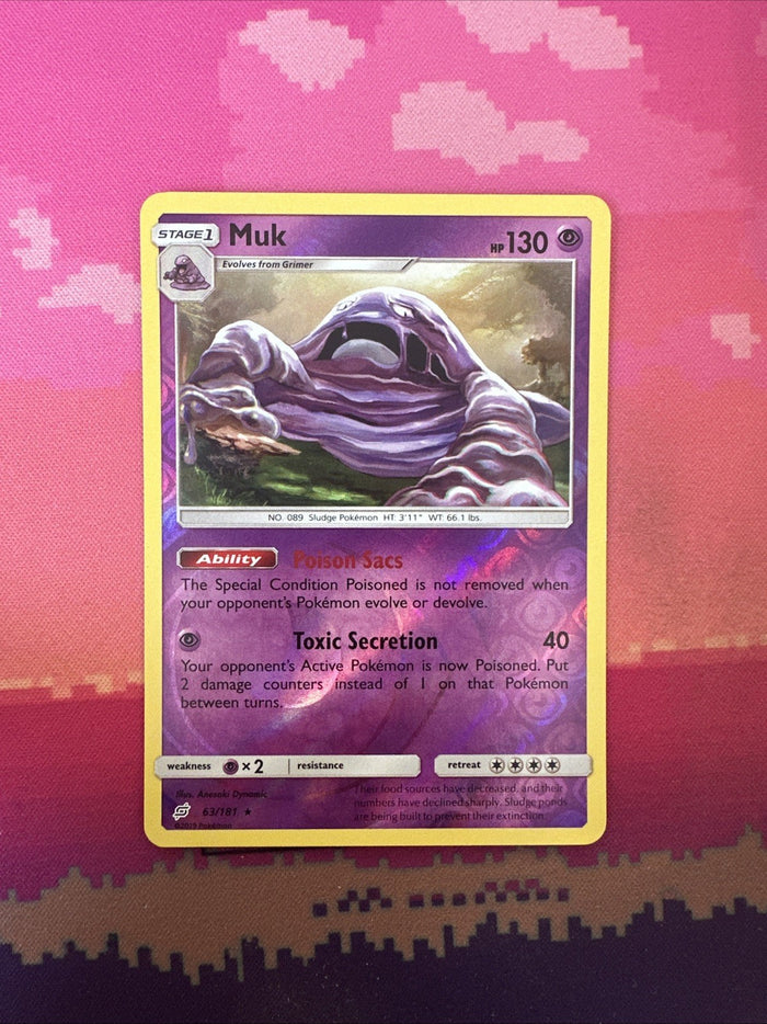 Pokemon Card Muk Team Up Reverse Holo Rare 63/181 Near Mint