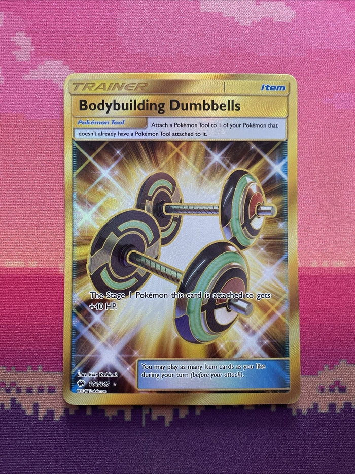 Pokemon Card Bodybuilding Dumbbells 161/147 Secret Rare Burning Shadow Near Mint