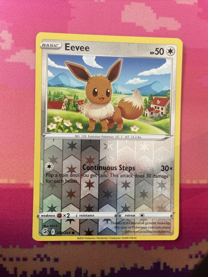 Pokemon Card Eevee Fusion Strike Reverse Holo 205/264 Near Mint
