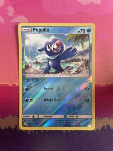 Pokemon Card Popplio Sun & Moon Reverse Holo 39/149 Near Mint