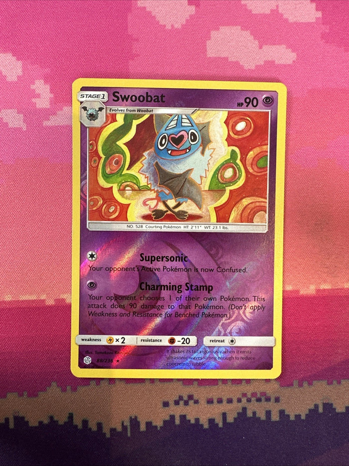 Pokemon Card Swoobat Cosmic Eclipse Reverse Holo Rare 88/236 Near Mint