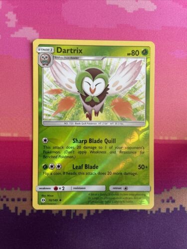 Pokemon Card Dartrix Sun & Moon Reverse Holo 10/149 Near Mint