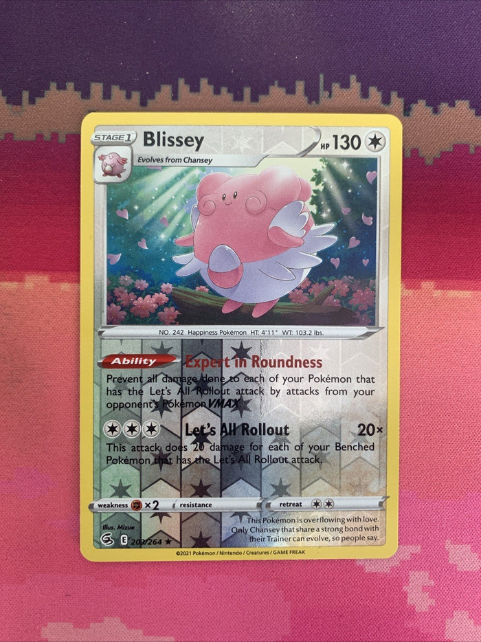 Pokemon Card Blissey Fusion Strike Reverse Holo Rare 203/264 Near Mint