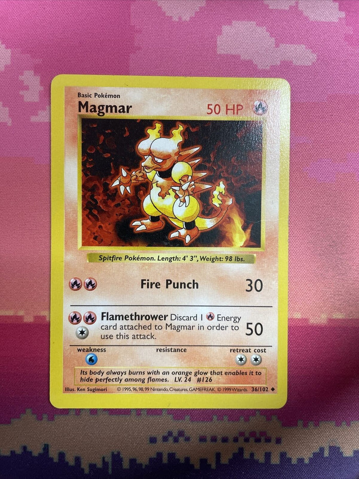 Pokemon Card Magmar Shadowless Base Set Uncommon 36/102 Near Mint