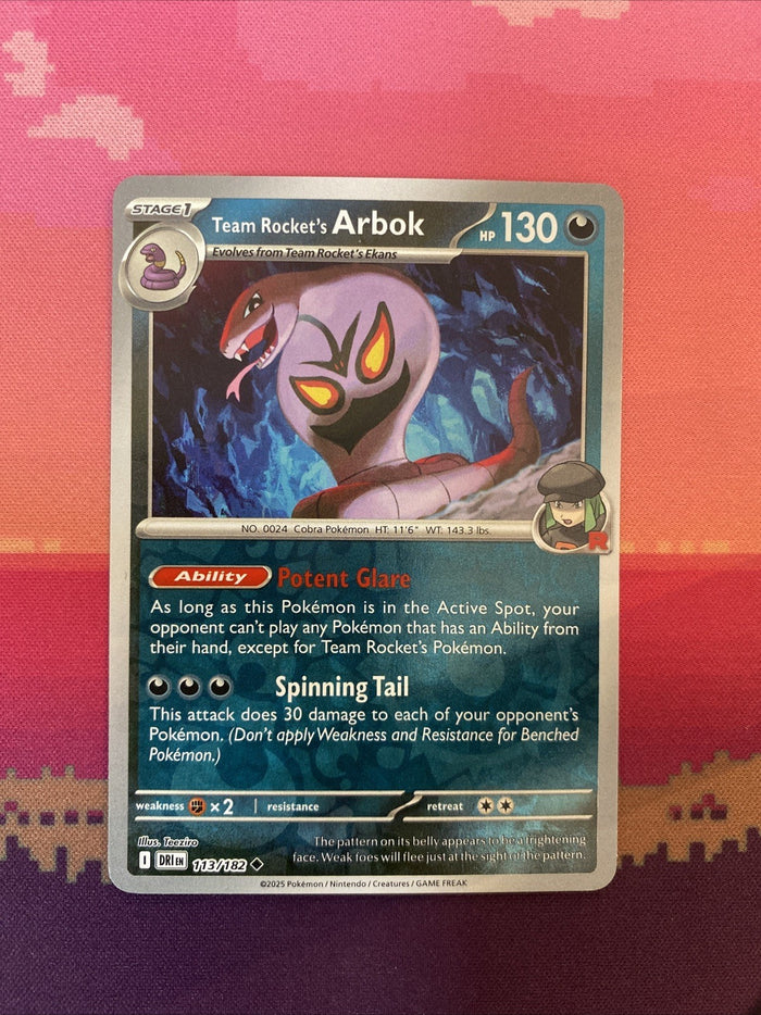 Pokemon Card Team Rocket's Arbok Destined Rivals Reverse Holo 113/182 Near Mint