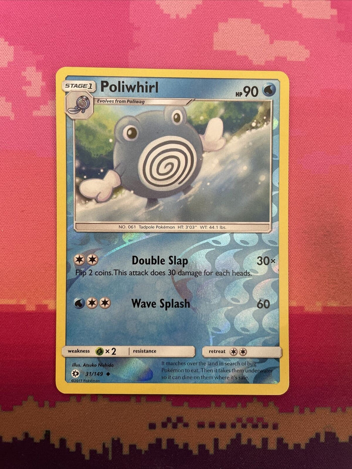 Pokemon Card Poliwhirl Sun & Moon Reverse Holo 31/149 Near Mint