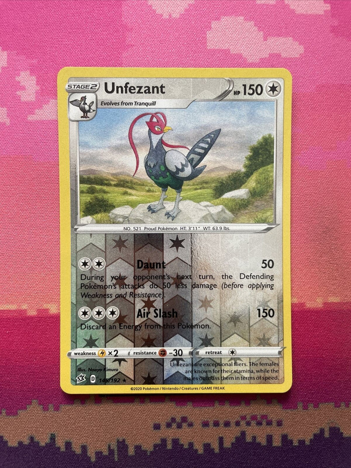 Pokemon Card Unfezant Rebel Clash Reverse Holo Rare 145/192 Near Mint