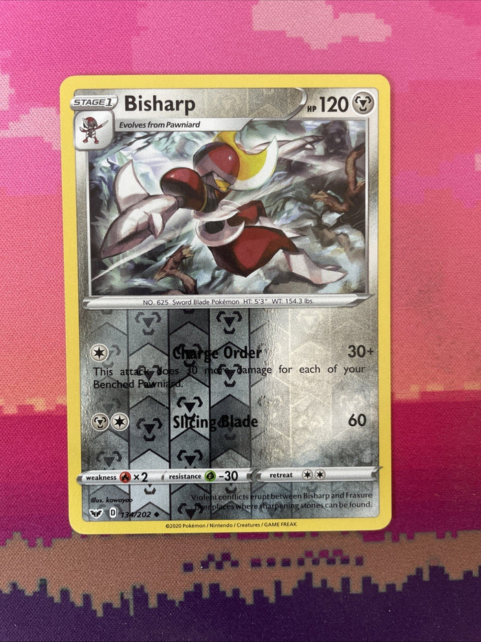 Pokemon Card Bisharp Sword & Shield Reverse Holo 134/202 Near Mint