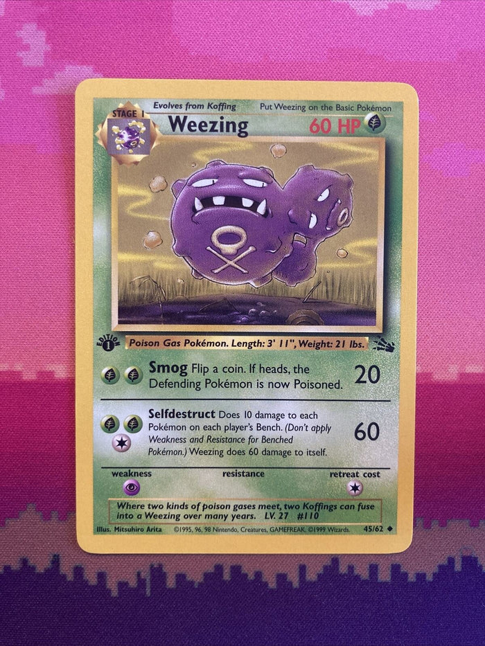Pokemon Card Weezing Fossil 1st Edition Uncommon 45/62 Near Mint