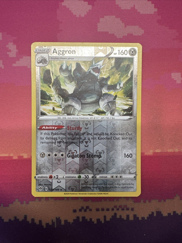 Pokemon Card Aggron Darkness Ablaze Reverse Holo Rare 123/189 Near Mint