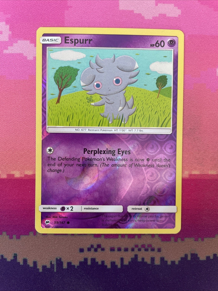 Pokemon Card Espurr Burning Shadows Reverse Holo  59/147 Near Mint