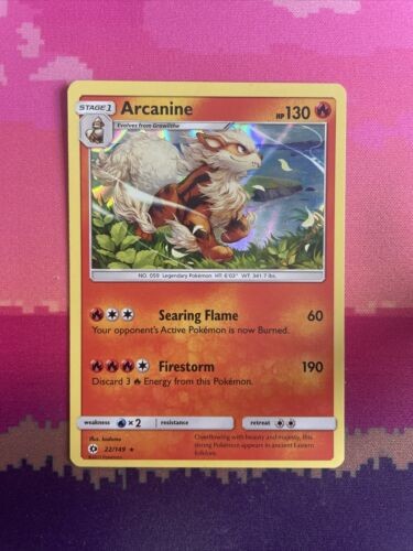 Pokemon Card Arcanine Sun & Moon Holo Rare 22/149 Near Mint