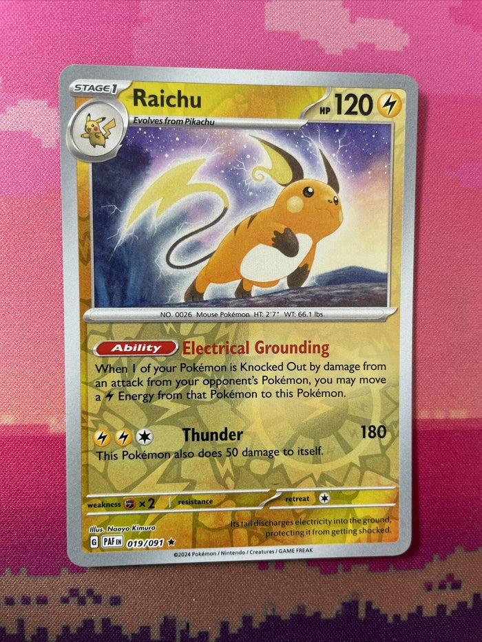 Pokemon Card Raichu Paldean Fates Reverse Holo Rare 019/091 Near Mint