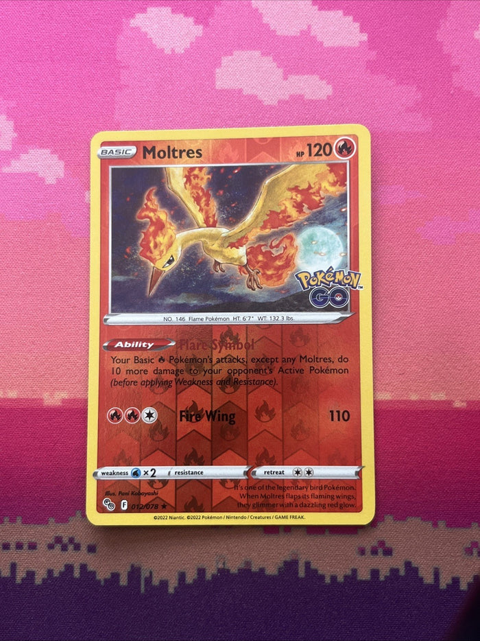 Pokemon Card Moltres Pokemon Go Reverse Holo Rare 012/078 Near Mint