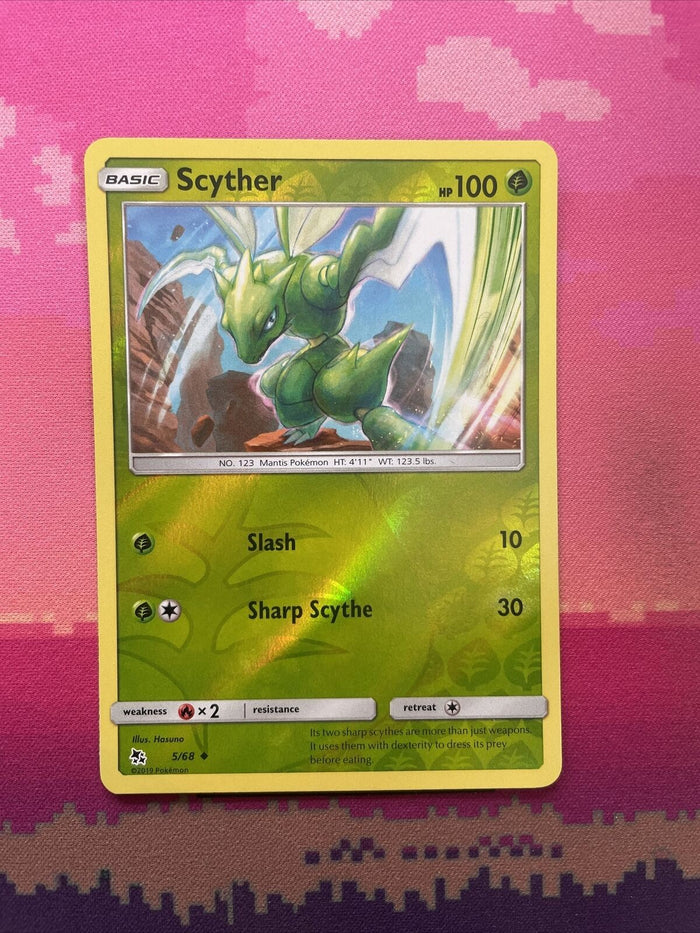 Pokemon Card Scyther Hidden Fates Reverse Holo 5/68 Near Mint