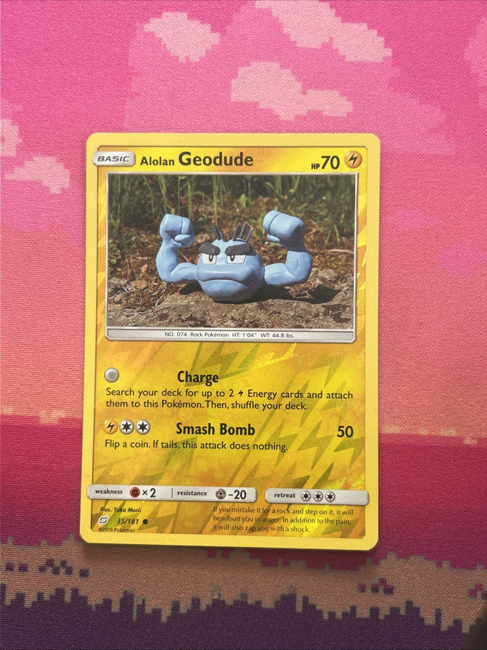 Pokemon Card Alolan Geodude Team Up Reverse Holo 35/181 Near Mint
