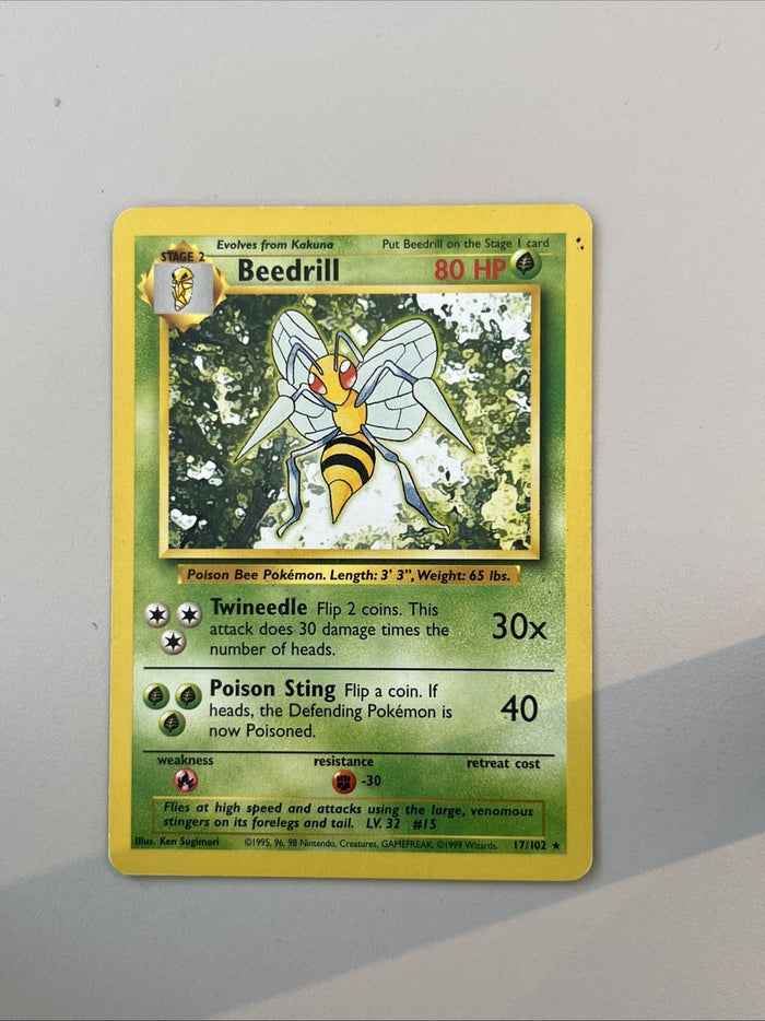 Pokemon Card Beedrill Base Set Rare 17/102 Light Play