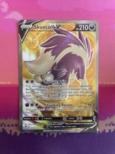 Pokemon Card Skuntank V 180/195 Ultra Rare Full Art Silver Tempest Near Mint