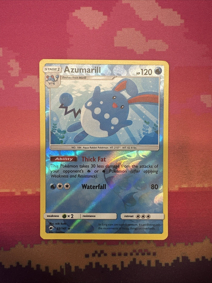 Pokemon Card Azumarill Burning Shadows Reverse Holo Rare 35/147 Near Mint