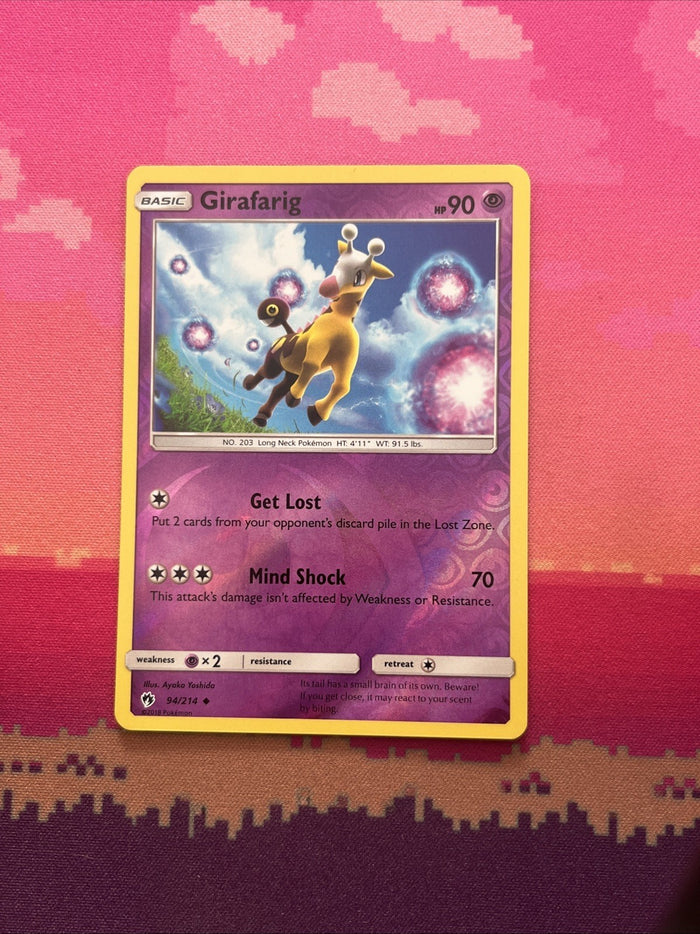 Pokemon Card Girafarig Lost Thunder Reverse Holo 94/214 Near Mint