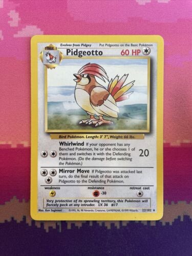 Pokemon Card Pidgeotto Base Set Rare 22/102  Near Mint