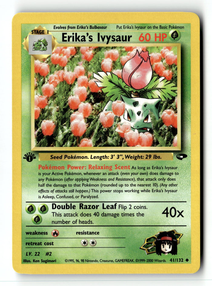 Pokemon Card Erika's Ivysaur 1st Edition LP Gym Challenge 041/132