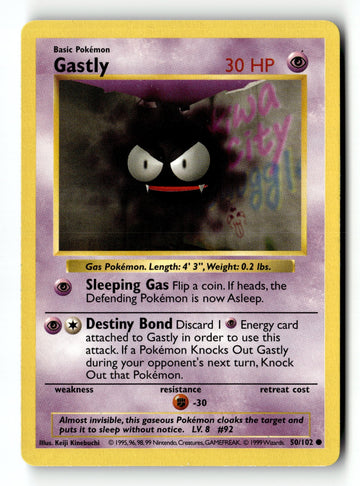 Pokemon Card Gastly Unlimited LP Base Set (Shadowless) 050/102