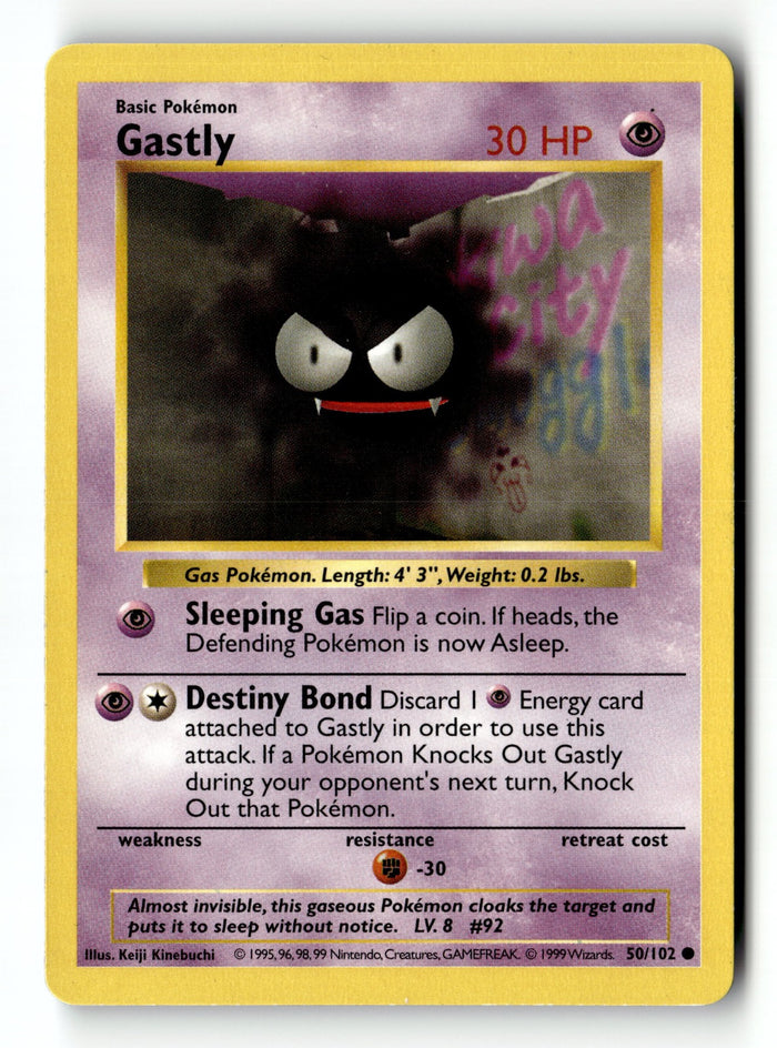 Pokemon Card Gastly Unlimited LP Base Set (Shadowless) 050/102