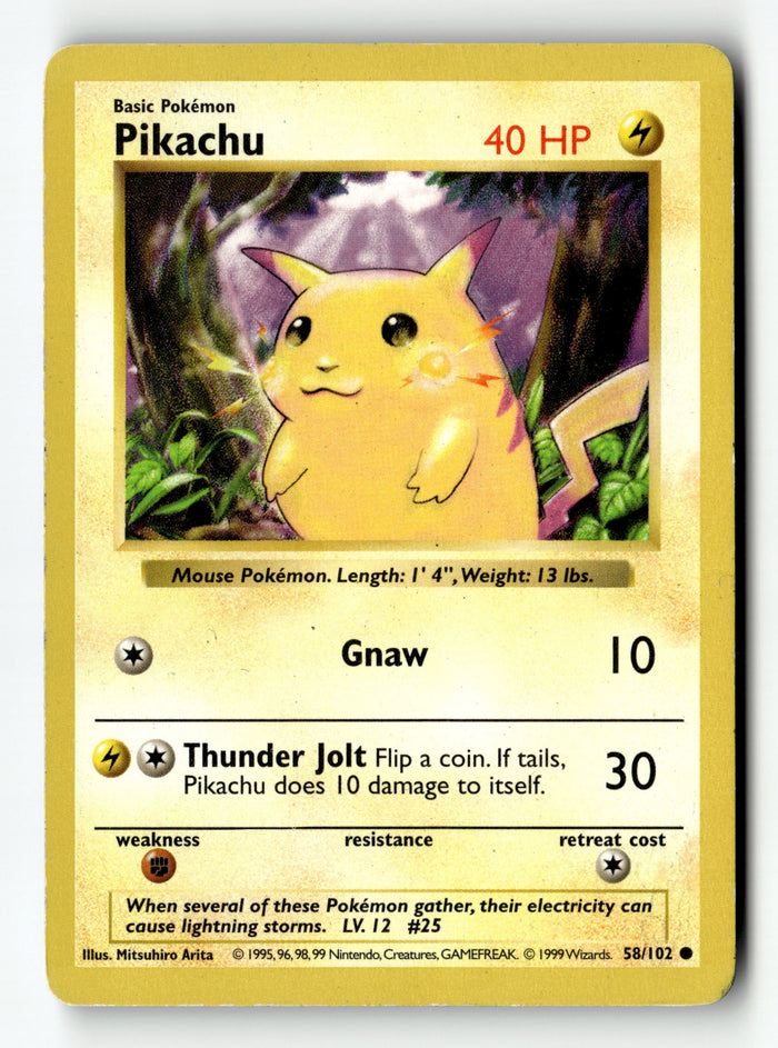 Pokemon Card Pikachu (Yellow Cheeks) Unlimited LP Base Set (Shadowless) 058/102