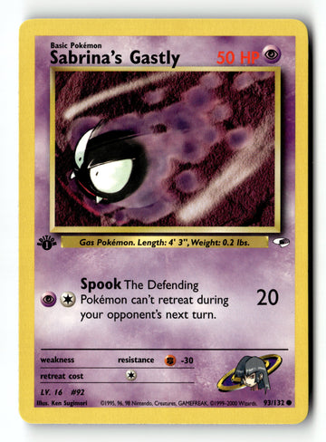 Pokemon Card Sabrina's Gastly 1st Edition LP Gym Heroes 093/132