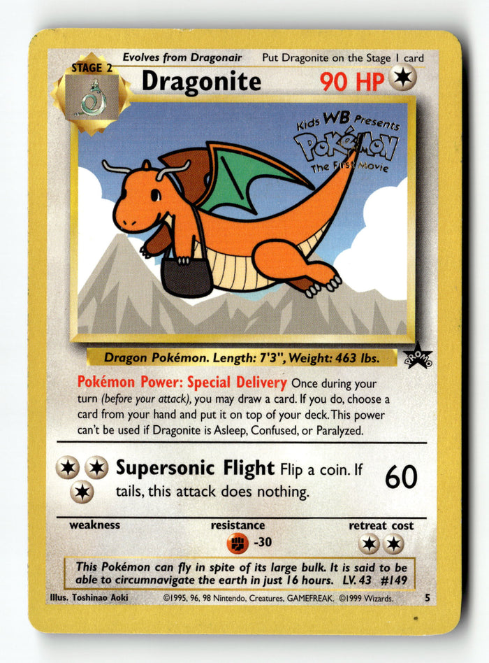 Pokemon Card Dragonite 5 WB Movie Promo LP