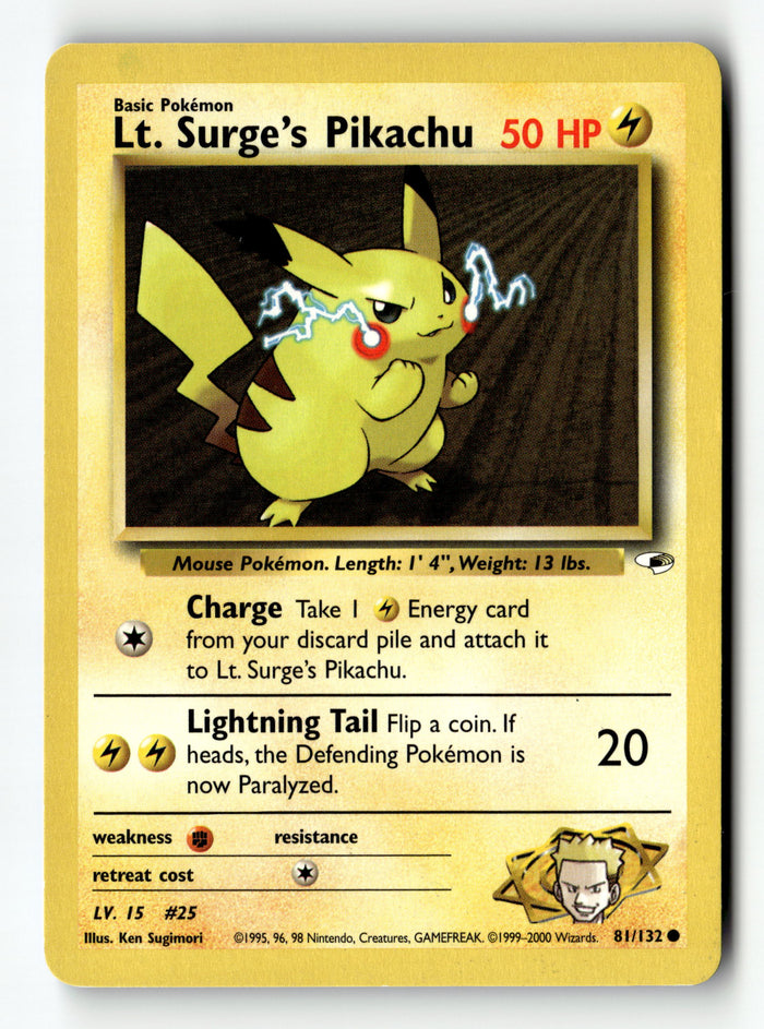 Pokemon Card Lt. Surge's Pikachu Unlimited LP Gym Heroes 081/132