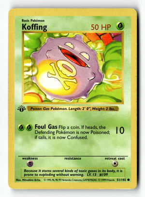 Pokemon Card Koffing 1st Edition LP Base Set (Shadowless) 051/102