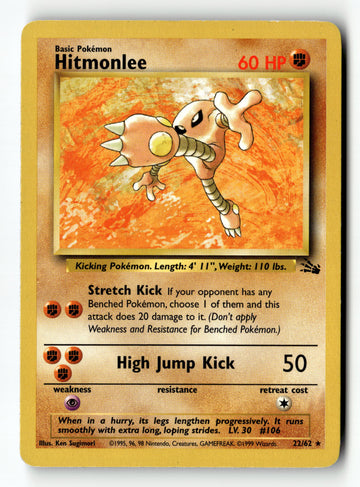 Pokemon Card Hitmonlee (22) Unlimited LP Fossil 22/62