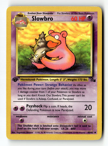 Pokemon Card Slowbro 1st Edition LP Fossil 43/62