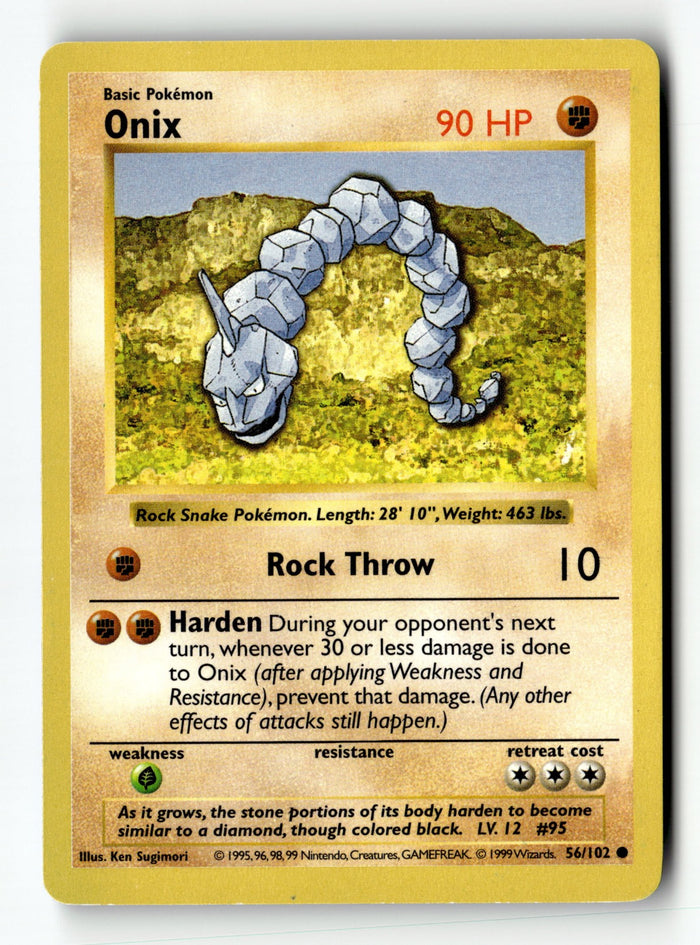 Pokemon Card Onix Unlimited LP Base Set (Shadowless) 056/102