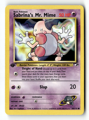 Pokemon Card Sabrina's Mr. Mime 1st Edition LP Gym Heroes 094/132